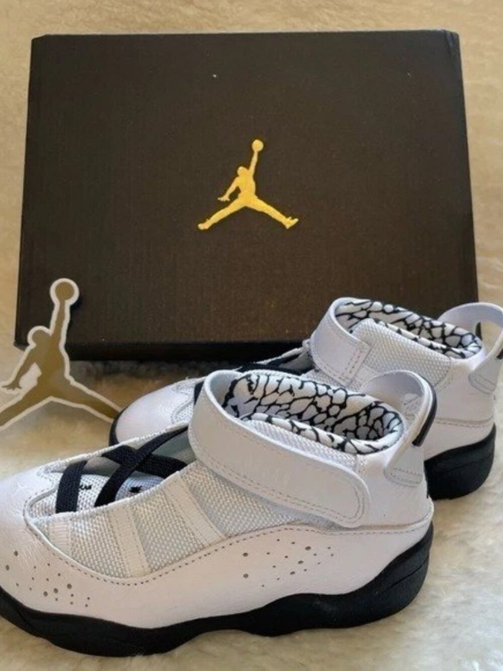 Jordan 6 Rings Kids Basketball Sneakers - White/Black - Toddler 9C - New In Box
